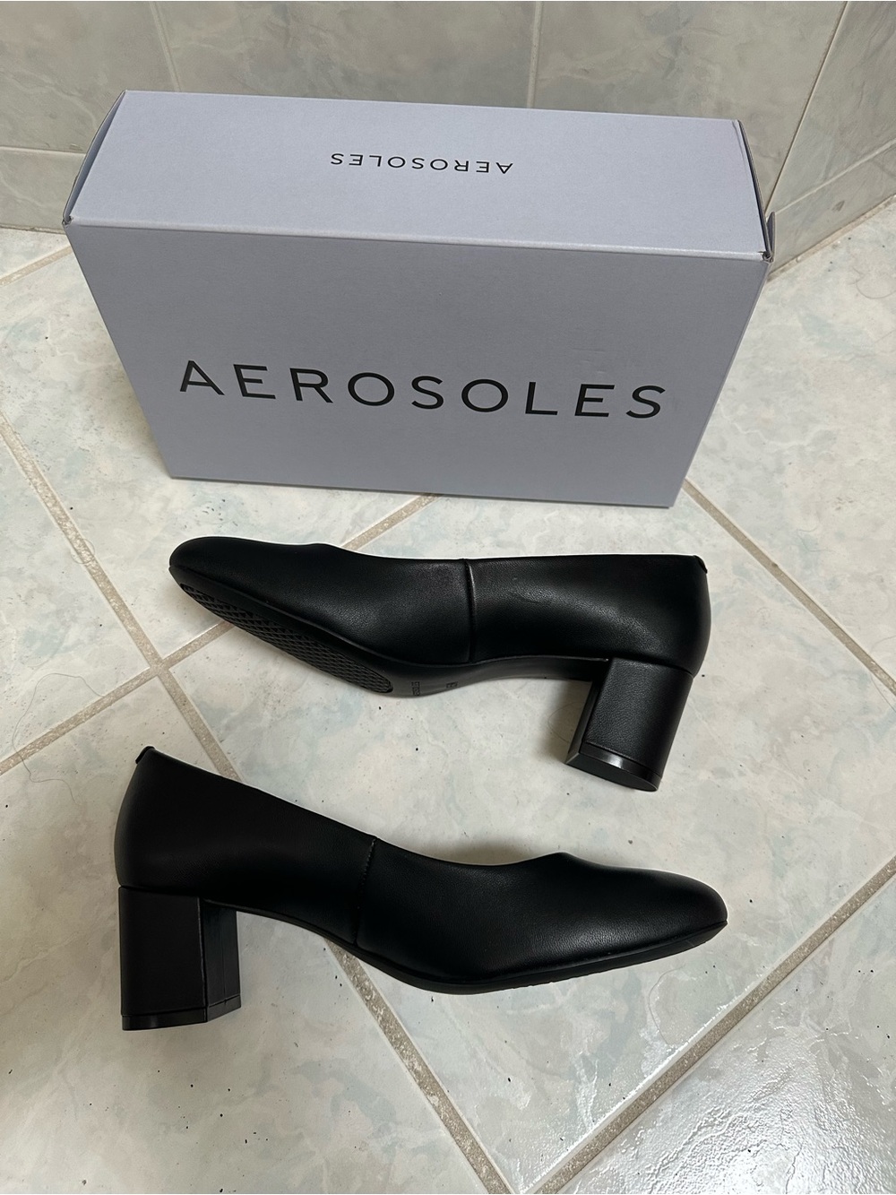 NWT Aerosoles Ebel Black Leather Mid Heel Pump Size 8.5 Wide - Picture 4 of 12